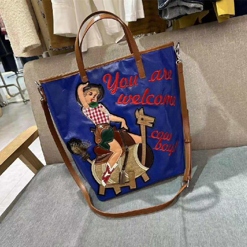 Chh Chrome Heart Leather Bag Embroidered Cartoon Tote Bag