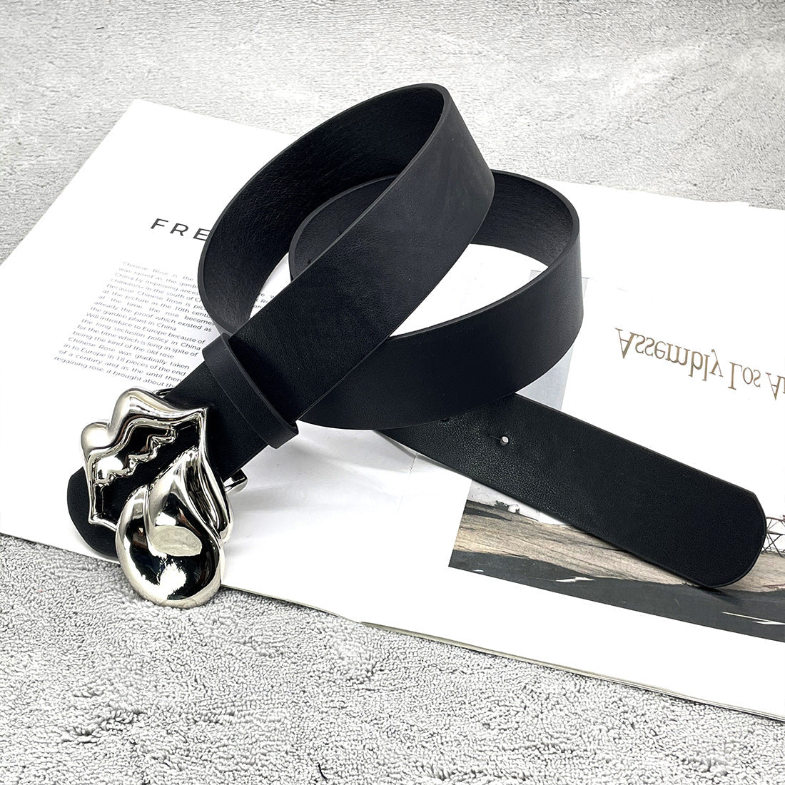 Chh Chrome Heart Belt Big Tongue Buckle Lychee Pattern