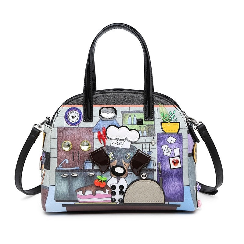 Chh Chrome Heart Leather Bag Fashion Cartoon Print
