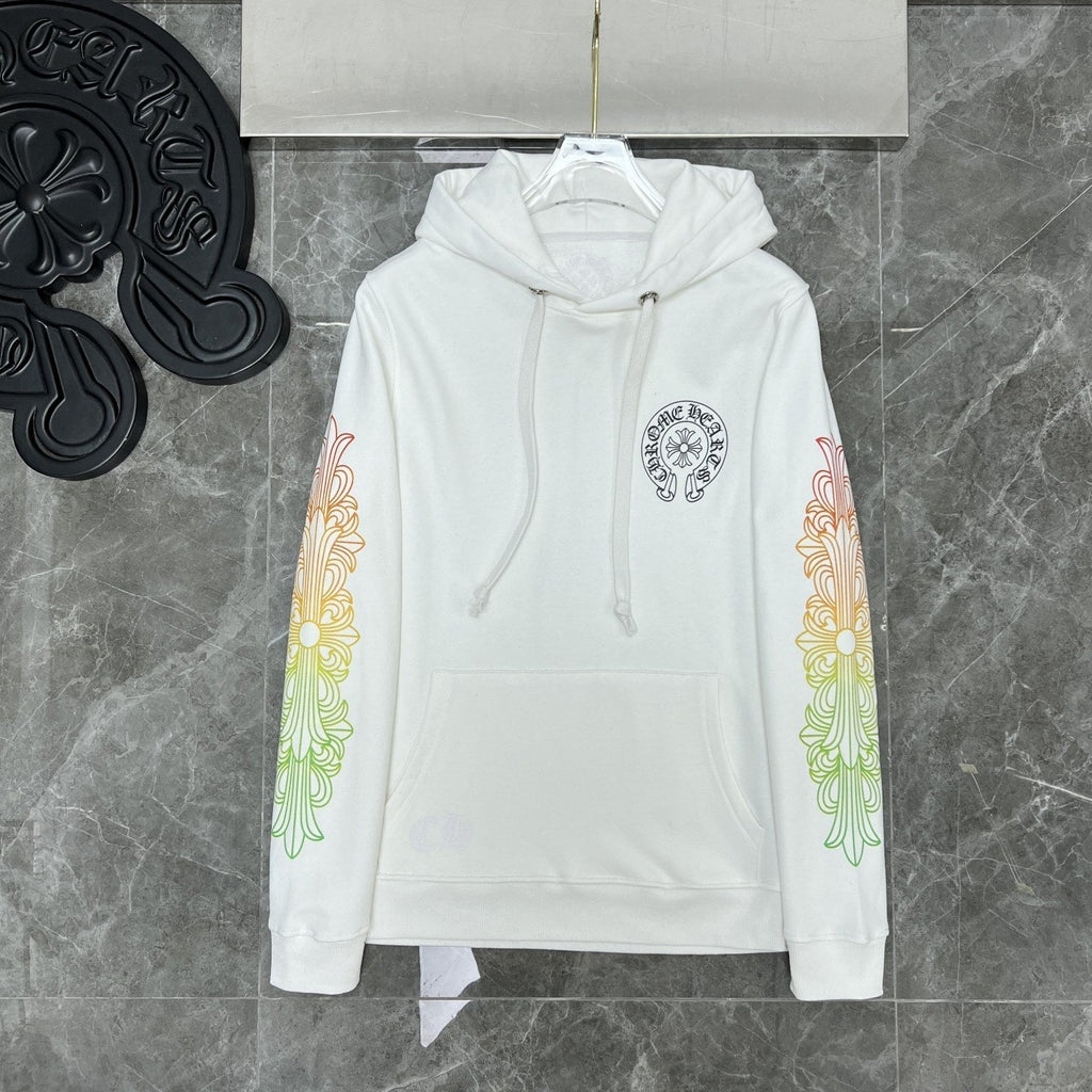CHH Chrome Heart Hoodie Yellow green gradual change letter horseshoe flower arm cross hooded sweater
