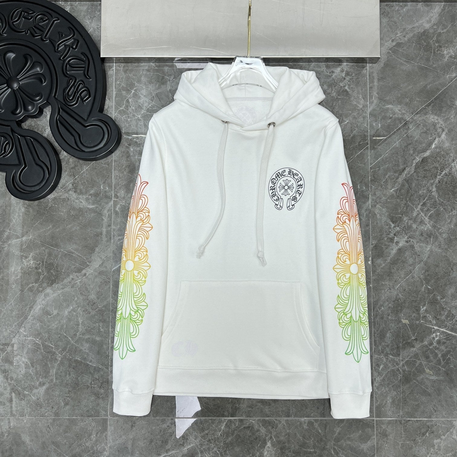 CHH Chrome Heart Hoodie Yellow green gradual change letter horseshoe flower arm cross hooded sweater