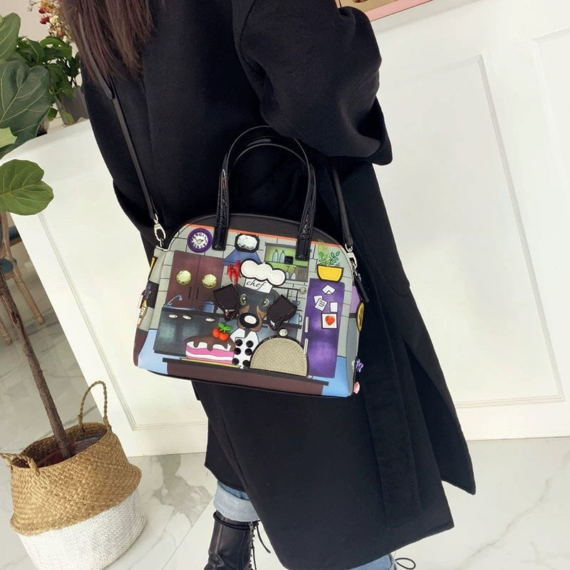 Chh Chrome Heart Leather Bag Fashion Cartoon Print