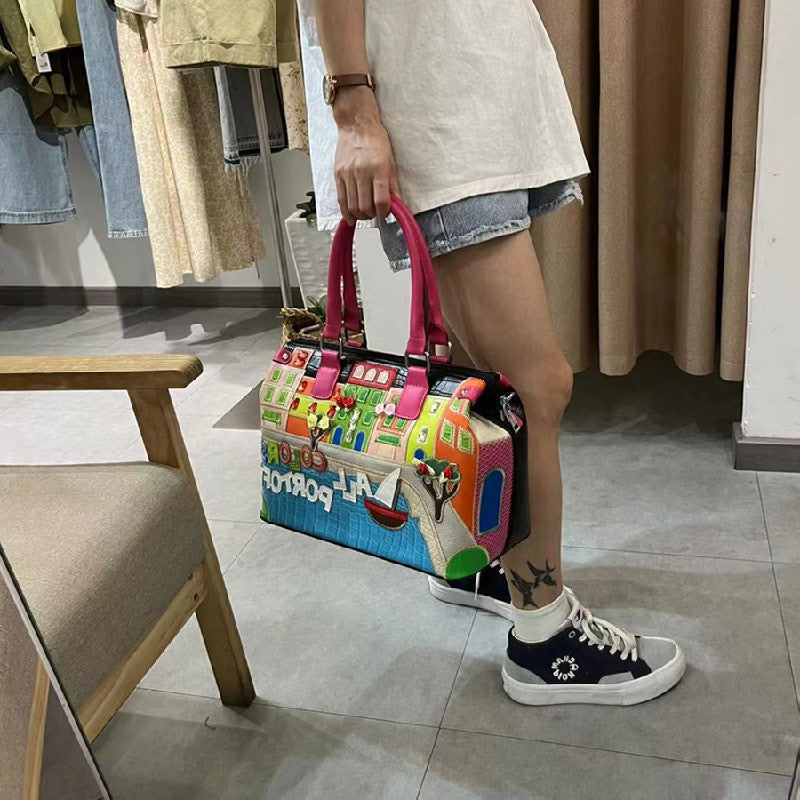 Chh Chrome Heart Leather Bag Embroidered Cartoon Shoulder Bag Crossbody Bag